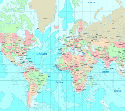 Blue Green Orange - World Map canvas frame with multi color push pin with name and text image 1
