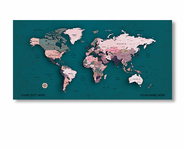 teal Colorful World Map Canvas, Push Pin World Travel Map, Personalized Large World Map, DIY Push Pin Travel Map Canvas image 1