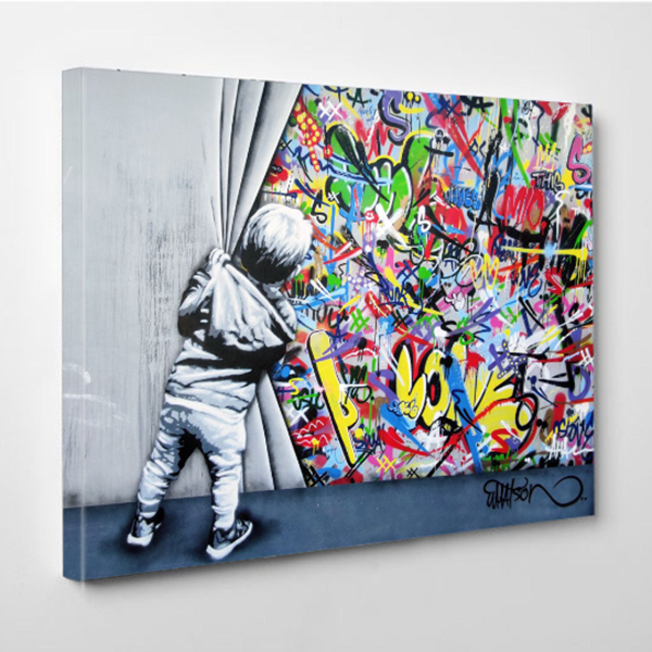 Banksy Street Art Canvas, Banksy Graffiti Kid Wall Urban Street Wall Art, Pictures Wall Art Decoration POSTER or CANVAS READY to Hang image 0