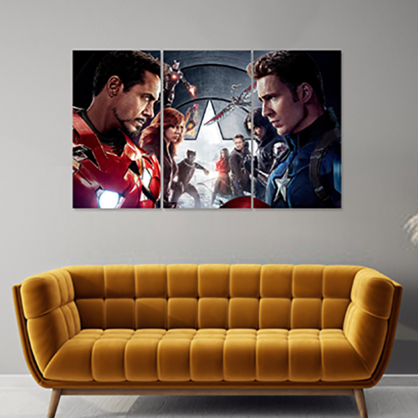 Iron Man vs Captain America 3 Panel Canvas Wall Art, Avenger Canvas Print, Marvel Wallpaper Print on Canvas, Home Decor Ready To Hang image 1