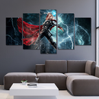 Thor Hammer Lightning Canvas Print 5 Panel Canvas Wall Art , Marvel Wallpaper Canvas Home Decor, Gaming Room Decor image 0