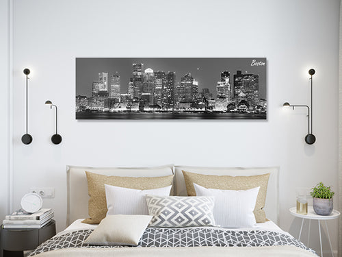 Black & White Boston Night Shot Cityscape Canvas image 0