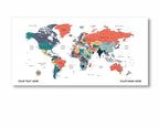 Colorful World Map Canvas, Push Pin World Travel Map, Personalized Large World Map, DIY Push Pin Travel Map Canvas image 1