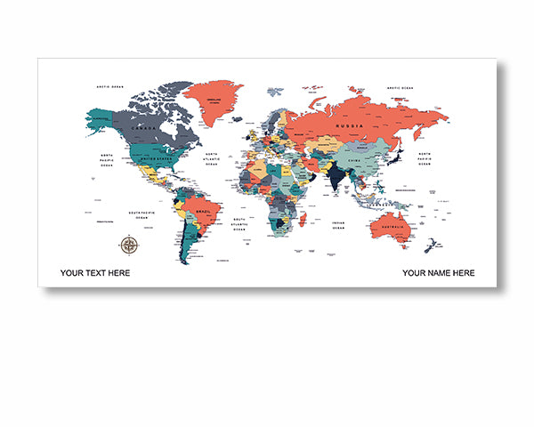 Colorful World Map Canvas, Push Pin World Travel Map, Personalized Large World Map, DIY Push Pin Travel Map Canvas image 1