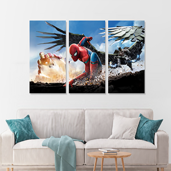 Spider Man Homecoming Canvas Wall Art,3 Panel Canvas Avenger Print, Marvel Wallpaper Print on Canvas Ready To Hang, Large canvas image 1