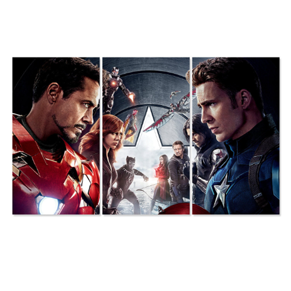 Iron Man vs Captain America 3 Panel Canvas Wall Art, Avenger Canvas Print, Marvel Wallpaper Print on Canvas, Home Decor Ready To Hang image 0