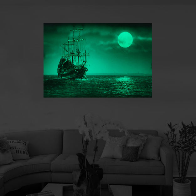 Sea Charm - Full Moon Sailing Boat on the Sea in Mystic Color Landscape image 1
