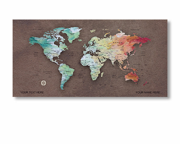 Burnt Sienna World Map Canvas, Push Pin World Travel Map, Personalized Large World Map image 1