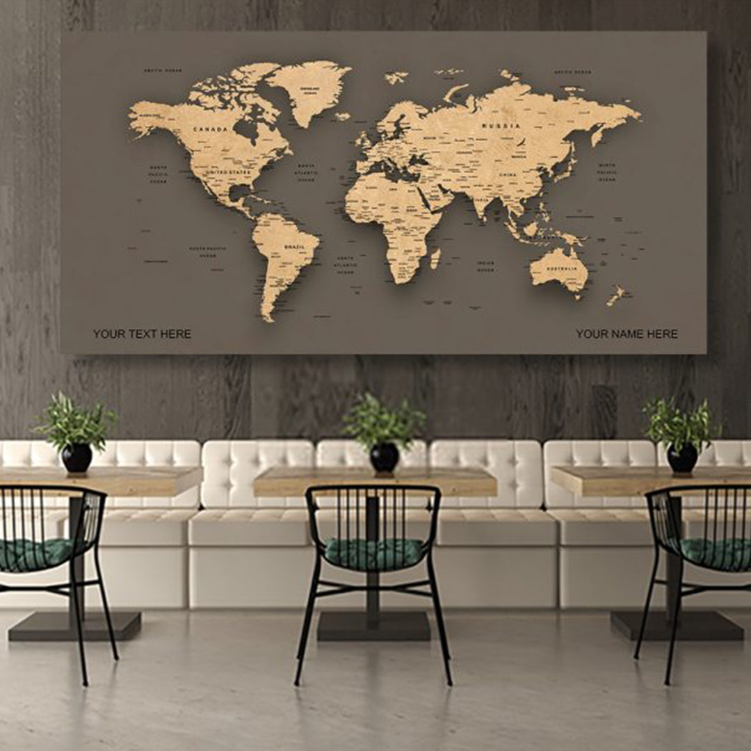 vintage Style World Map Canvas, Push Pin World Travel Map, Personalized Large World Map, DIY Push Pin Travel Map Canvas